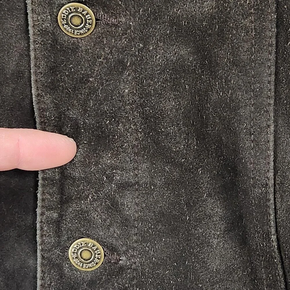 Eddie Bauer Jacket Mens XL Brown Seattle Suede Leather Washable Button Front - Picture 4 of 14